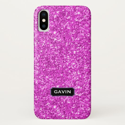 Modern Hot Pink Faux Glitter Monogram Case-Mate iPhone Case (Achterkant)