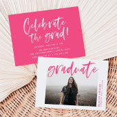 Modern Hot Pink Geborsteld Script Graduation Party Kaart