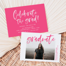Modern Hot Pink Geborsteld Script Graduation Party