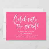 Modern Hot Pink Geborsteld Script Graduation Party Kaart (Achterkant)