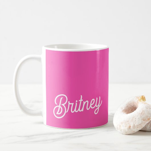 Modern Hot Pink gepersonaliseerd monogram en naam Koffiemok (Met donut)