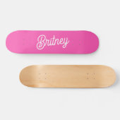 Modern Hot Pink gepersonaliseerd monogram en naam Persoonlijk Skateboard (Horizontaal)