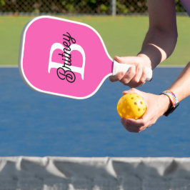 Modern Hot Pink gepersonaliseerd monogram en naam Pickleball Paddle