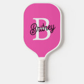 Modern Hot Pink gepersonaliseerd monogram en naam Pickleball Paddle (Achterkant)