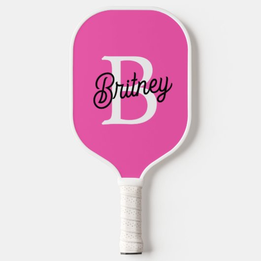 Modern Hot Pink gepersonaliseerd monogram en naam Pickleball Paddle (Voorkant)