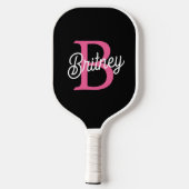 Modern Hot Pink gepersonaliseerd monogram en naam Pickleball Paddle (Achterkant)
