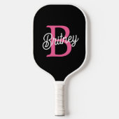 Modern Hot Pink gepersonaliseerd monogram en naam Pickleball Paddle (Voorkant)