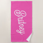 Modern Hot Pink gepersonaliseerd monogram en naam Strandlaken (Voorkant)