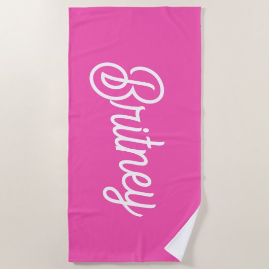 Modern Hot Pink gepersonaliseerd monogram en naam Strandlaken (Voorkant)