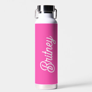 Modern Hot Pink gepersonaliseerd monogram en naam Waterfles