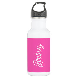 Modern Hot Pink gepersonaliseerd monogram en naam Waterfles