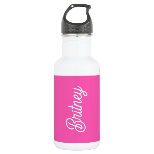 Modern Hot Pink gepersonaliseerd monogram en naam Waterfles (Voorkant)