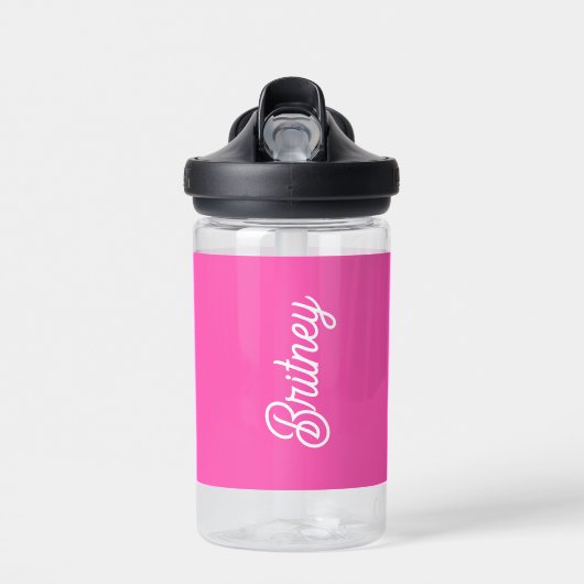 Modern Hot Pink gepersonaliseerd monogram en naam Waterfles (Voorkant)