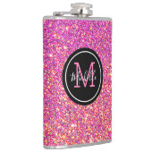 Modern Hot Pink Glitter Monogrammed Persoonlijk Heupfles (Rechts)