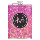 Modern Hot Pink Glitter Monogrammed Persoonlijk Heupfles (Voorkant)