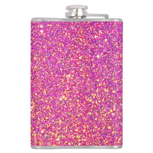 Modern Hot Pink Glitter Monogrammed Persoonlijk Heupfles (Achterkant)