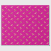 Modern Hot Pink Gold Dragonfly-patroon  Cadeaupapier (Vlak)