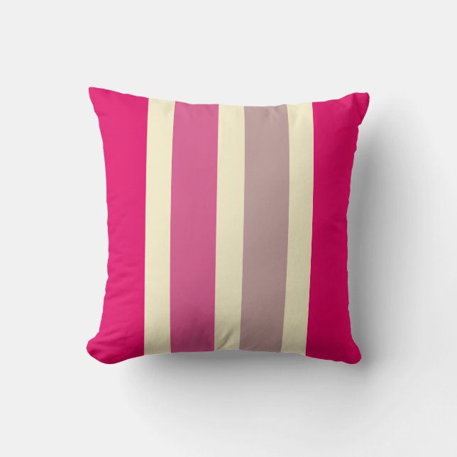 Modern Hot Pink Grey Cream Stripes Sierkussen (Voorkant)