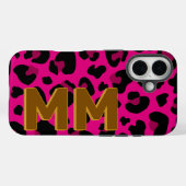 Modern Hot Pink Leopard Brown Shadow Monogram Case-Mate iPhone Case (Achterkant (horizontaal))