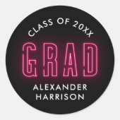 Modern Hot Pink Neon Afstuderen Ronde Sticker (Voorkant)
