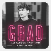 Modern Hot Pink Neon Afstuderen Vierkante Sticker (Voorkant)