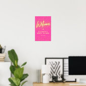 Modern Hot Pink Neon Glow Gold Glitter Welkom Poster (Thuiskantoor)