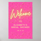Modern Hot Pink Neon Glow Gold Glitter Welkom Poster (Voorkant)