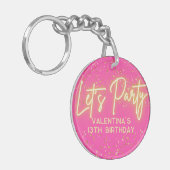 Modern Hot Pink Neon Glowing Let's Party Birthday Sleutelhanger (Voorkant Links)