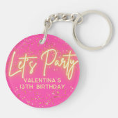 Modern Hot Pink Neon Glowing Let's Party Birthday Sleutelhanger (Achterkant)