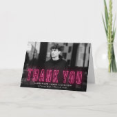 Modern Hot Pink Neon Photo Afstuderen Bedankkaart (Voorkant)