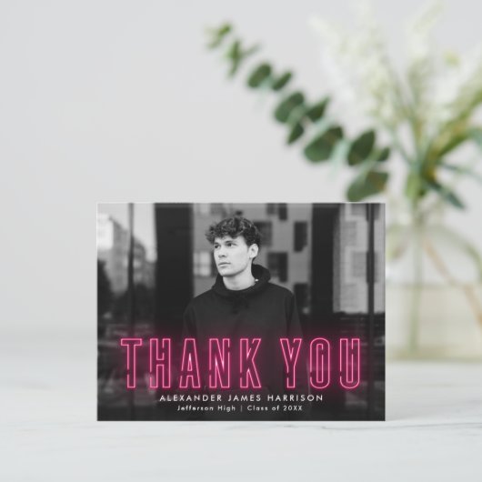 Modern Hot Pink Neon Photo Afstuderen Hartelijk da Briefkaart (Staand voorkant)