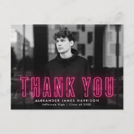 Modern Hot Pink Neon Photo Afstuderen Hartelijk da Briefkaart