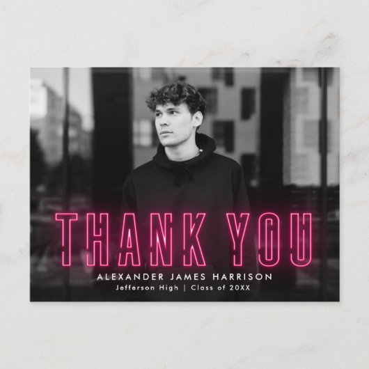 Modern Hot Pink Neon Photo Afstuderen Hartelijk da Briefkaart (Voorkant)