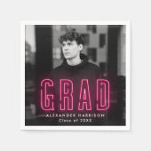 Modern Hot Pink Neon Photo Afstuderen Servet (Voorkant)