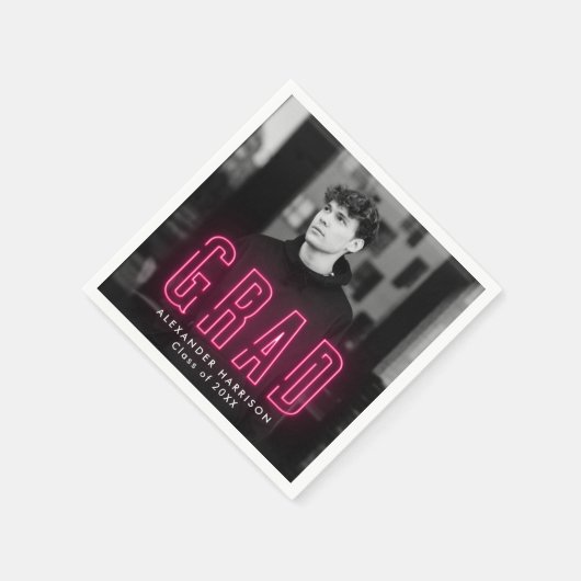 Modern Hot Pink Neon Photo Afstuderen Servet (Hoek)
