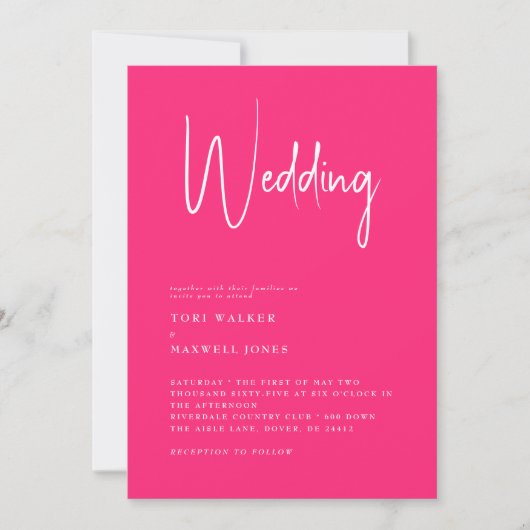 Modern Hot Pink No Parents Wedding Invitation Kaart (Voorkant)