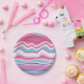 Modern Hot Pink Paars Blue Wavy Pattern Papieren Bordje (Feest)