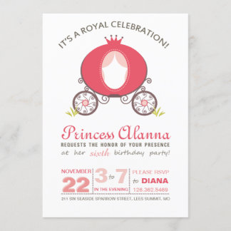 Modern Hot Pink Princess Carriage Invitation Kaart