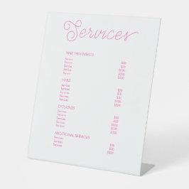 Modern Hot Pink Salon prijslijst Service Menu Reclamebord Met Voetstuk