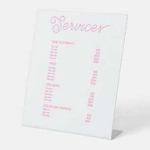 Modern Hot Pink Salon prijslijst Service Menu Reclamebord Met Voetstuk
