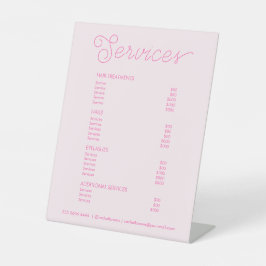Modern Hot Pink Salon prijslijst Service Menu Reclamebord Met Voetstuk