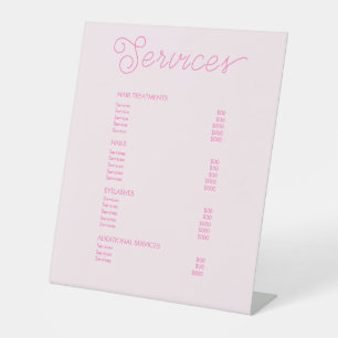 Modern Hot Pink Salon prijslijst Service Menu Reclamebord Met Voetstuk
