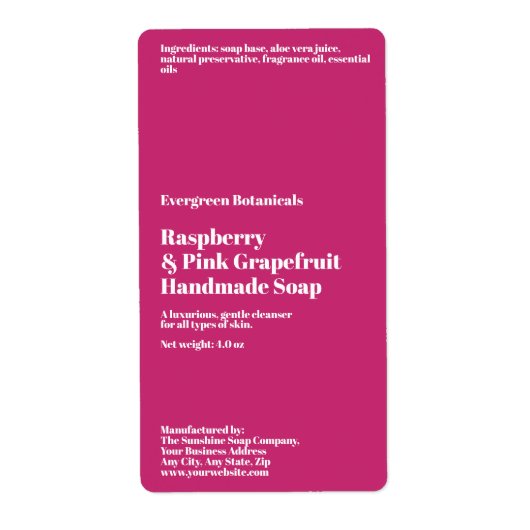 Modern Hot Pink Soap Packaging Label (Voorkant)