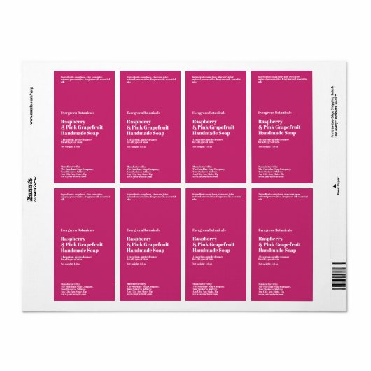 Modern Hot Pink Soap Packaging Label (Full Sheet)