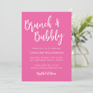 Modern Hot Pink Trendy Script Brunch Bubble Shower Kaart