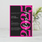 Modern Hot Pink Typography Afstuderen Aankondiging (Staand voorkant)