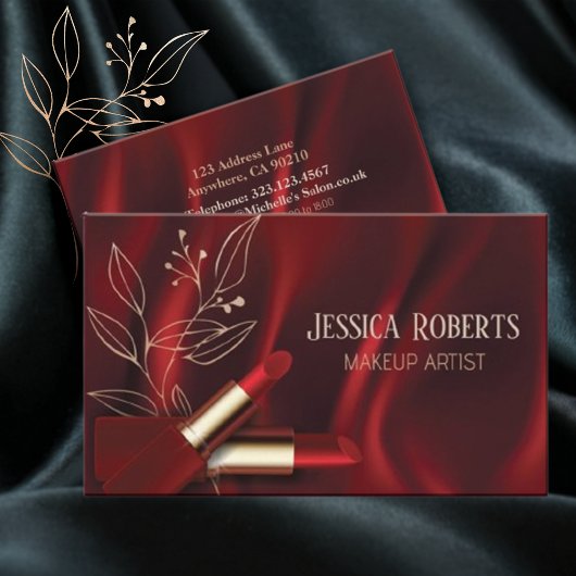Modern Hot Red Velvet Makeup Artist Visitekaartje