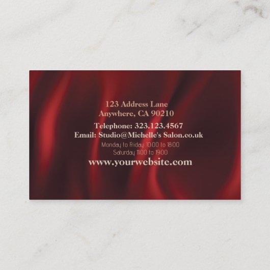 Modern Hot Red Velvet Makeup Artist Visitekaartje (Achterkant)