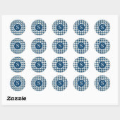 Modern Houndstooth Blauw & Wit Monogram Ronde Sticker (Vel)