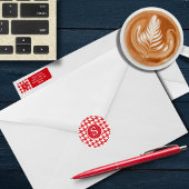 Modern Houndstooth Cherry Red & White Monogram Ronde Sticker